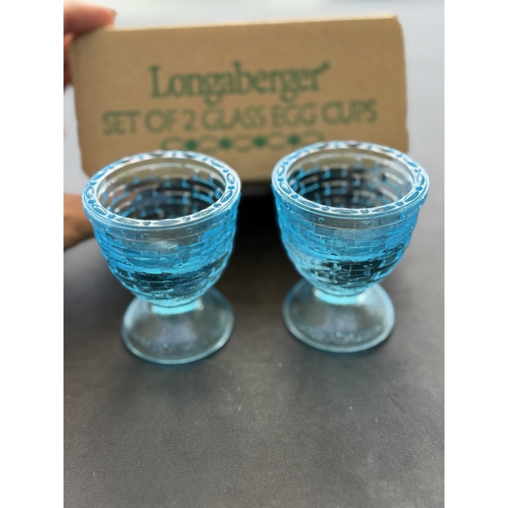 Longaberger Pottery SET OF TWO ROBINS EGG BLUE EGG CUPS